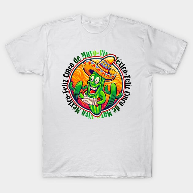 Viva Mexico Feliz Cinco de Mayo Mexican Fiesta Funny Cactus wearing sombrero Mexican Hat T-Shirt by Your Print 